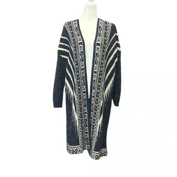GeeGee Aztec Pattern Long Sleeve Open Front Mid Length Sweater Cardigan M/L - Picture 6 of 11